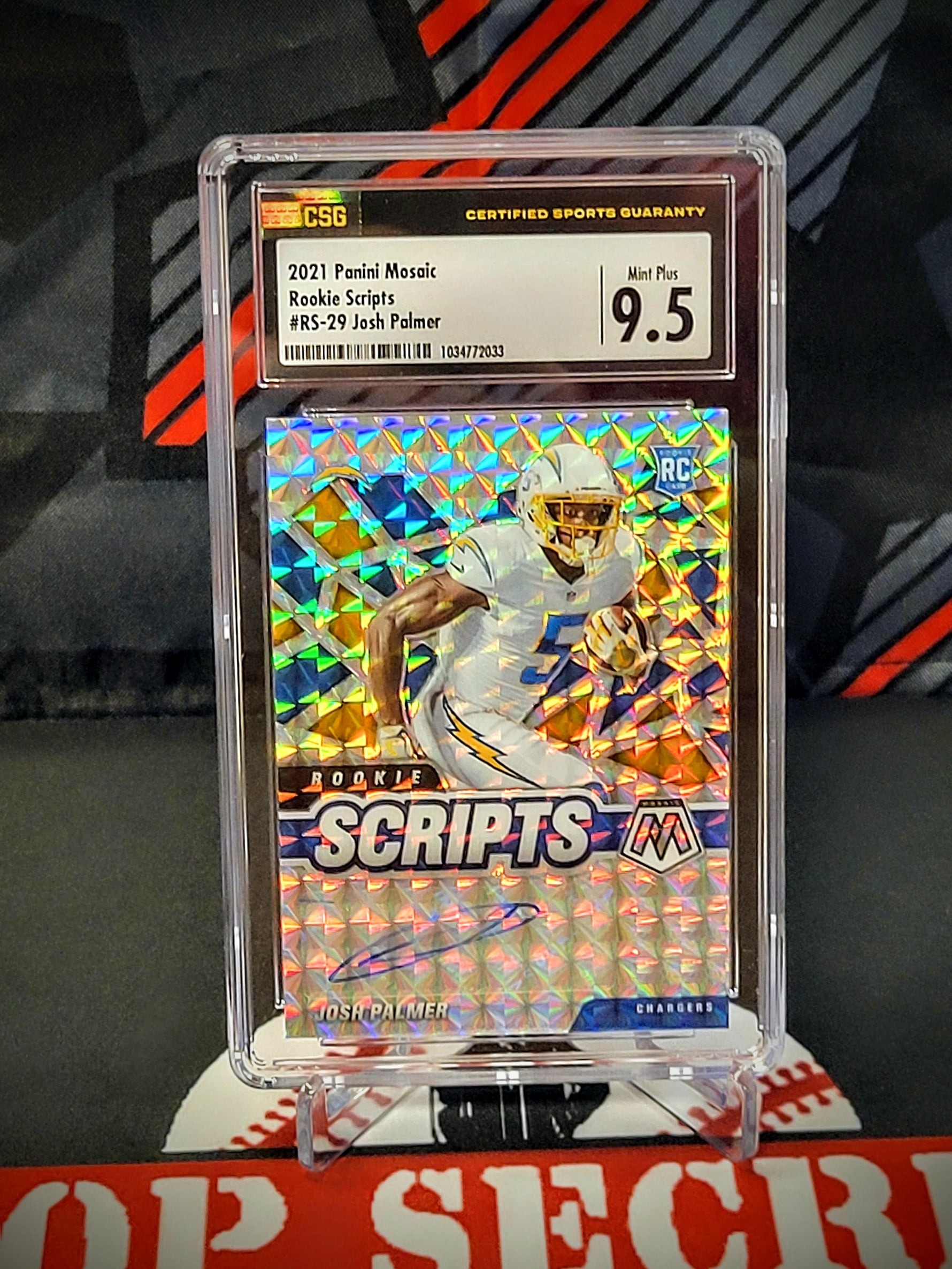 Josh Palmer Chargers Mosaic Rookie Scripts #RS-29 Auto Graded - CSG 9.5 image 0