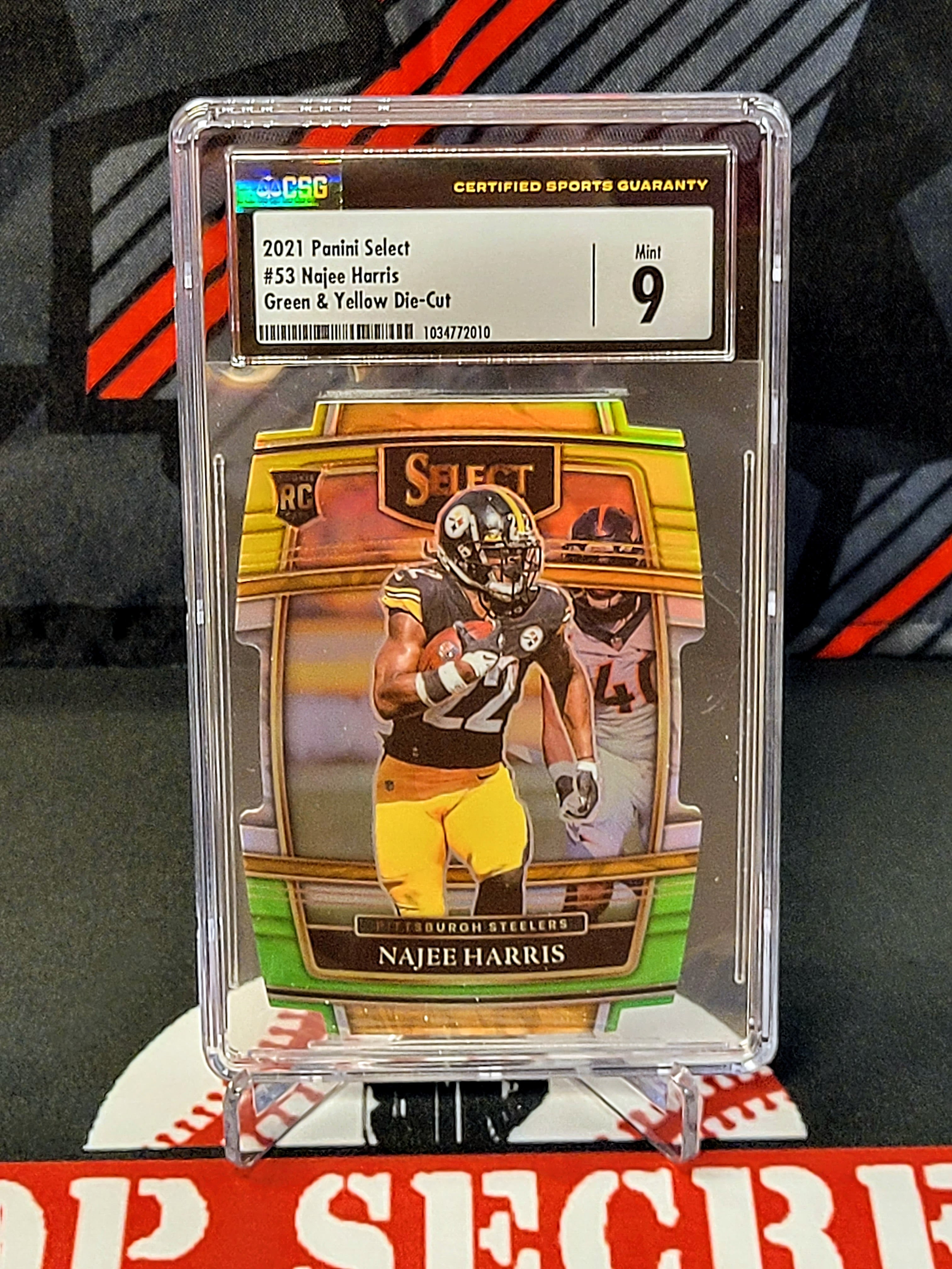 Najee Harris Steelers Select #53 Green/Yellow Die Cut Graded - CSG 9 image 0