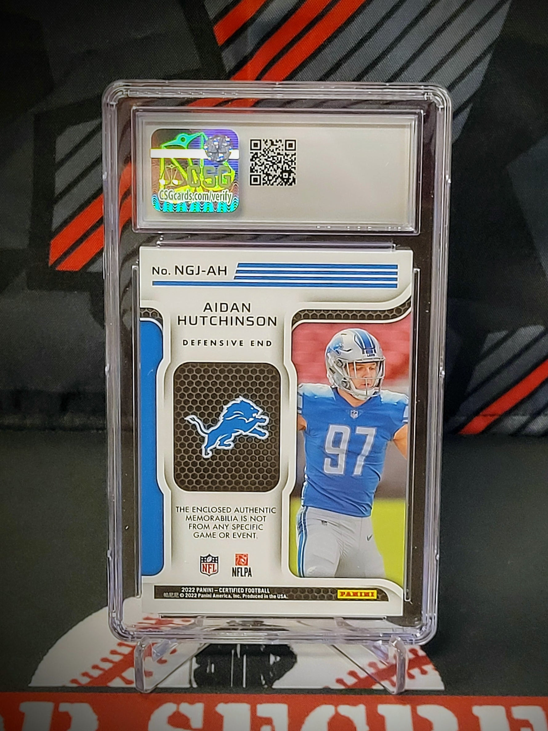 Aidan Hutchinson Lions #NGJ-JH Certified Bronze Patch /349 Graded - CSG 9.5 image 2